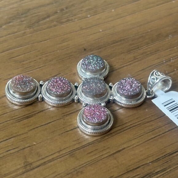 Bali RoManse Designs Sterling Silver DRUSY Cross Pendant NWT - Picture 4 of 6